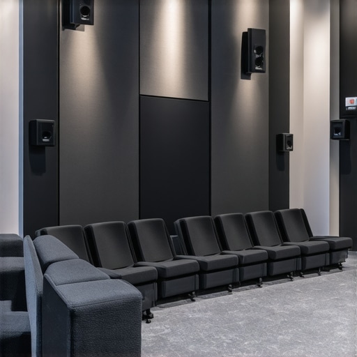 Advanced Acoustic Treatment in a Home Theater Modern home theater with acoustic panels and diffusers enhancing sound quality