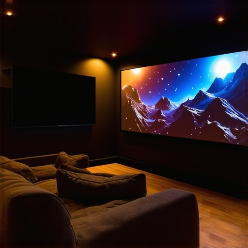 High-tech home cinema room with projector and special screen