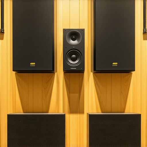 A home cinema room with advanced acoustic panels, diffusers, and bass traps enhancing sound quality