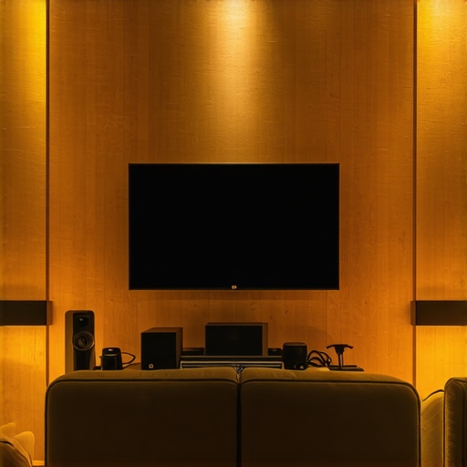 Modern home theater with projector, sound system, and acoustic treatments
