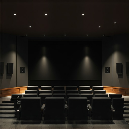Modern Home Theater Acoustic Optimization Elegant home theater room with acoustic treatments and immersive sound system