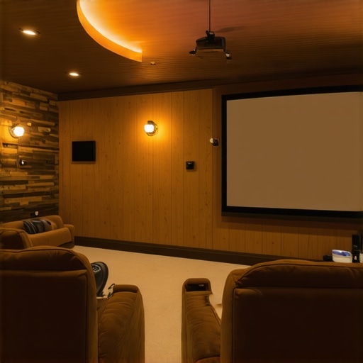 Cozy home theater room with recliner chairs and a large projector screen