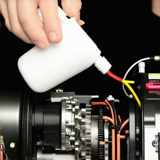 Lubricating a theater seat motor Person applying lubricant to a theater recliner's motor gears for smoother operation.