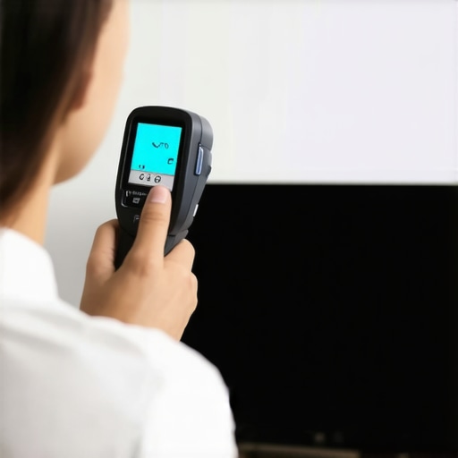 Person measuring projector temperature with infrared gun to ensure proper cooling