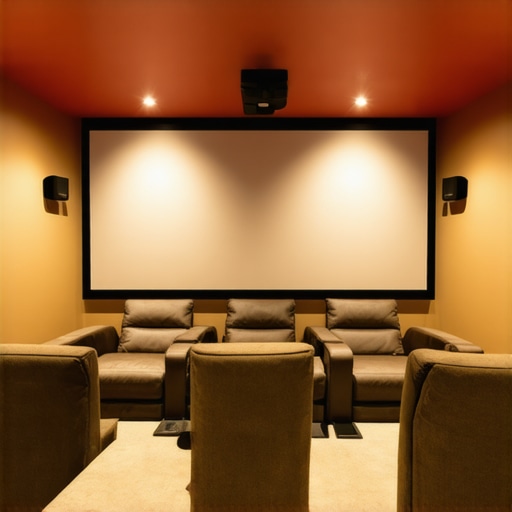 Modern home theater with projector, speakers, and ergonomic seats