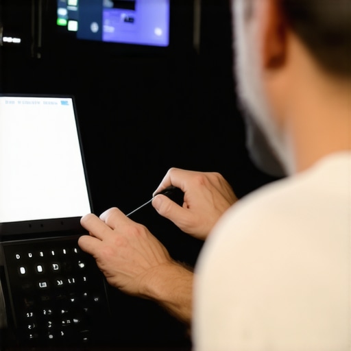 Technician calibrating home theater setup with digital measuring instruments
