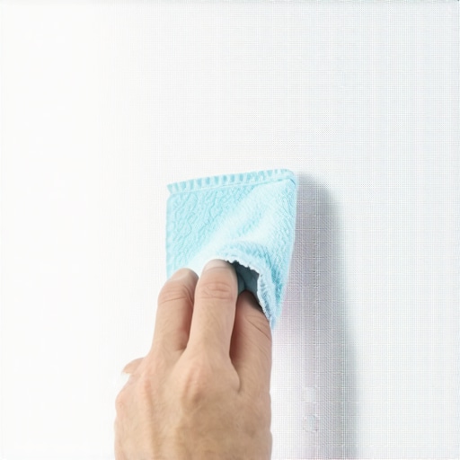Person using a microfiber cloth to clean a delicate projector screen