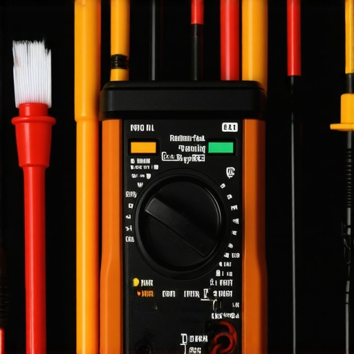 Multimeter and optical cleaning tools on a home cinema shelf