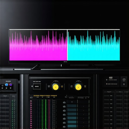 Technician using audio and color calibration tools for home theater setup.