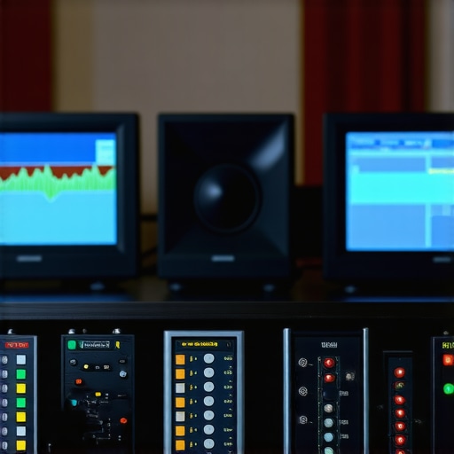 A technician calibrating home theater display and sound with specialized tools