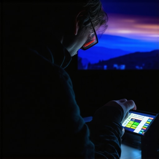 Technician using a colorimeter to calibrate a projector