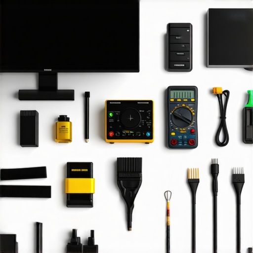 Organized home theater maintenance station with tools and equipment