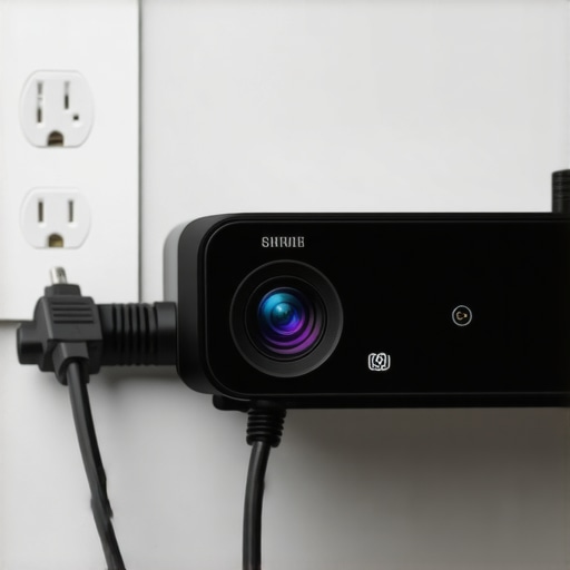Close-up of surge protector connected to projector in home cinema