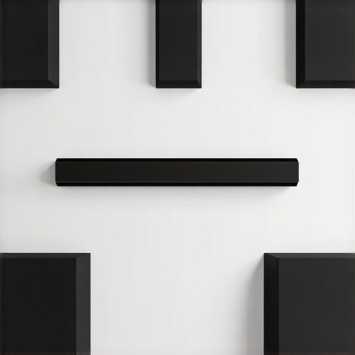Soundbar mounted on a wall surrounded by acoustic panels ensuring optimal sound quality.