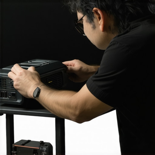 Technician using calibration device on a home projector