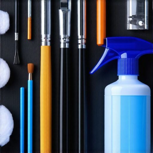 Tools and supplies used for maintaining projector and audio equipment in a home cinema