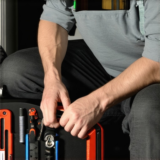 Person fixing a home theater recliner mechanism with tools
