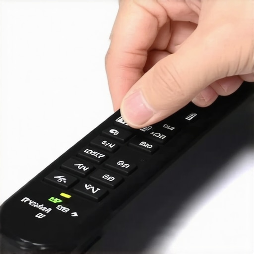 Person changing batteries in a soundbar remote control, illustrating troubleshooting step.