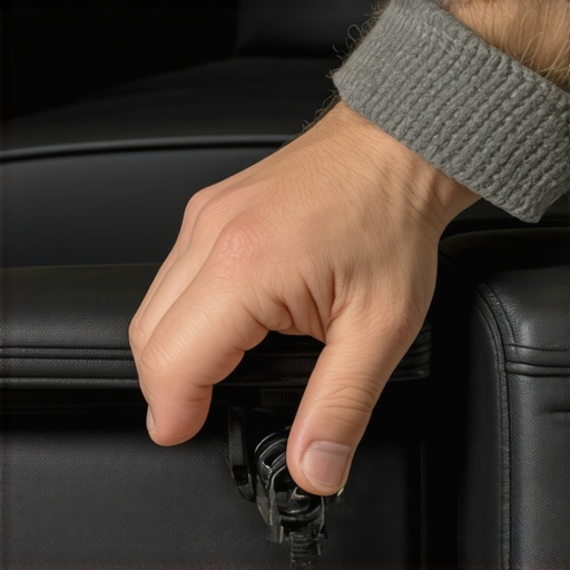 Person tightening screws on a recliner armrest in a home theater