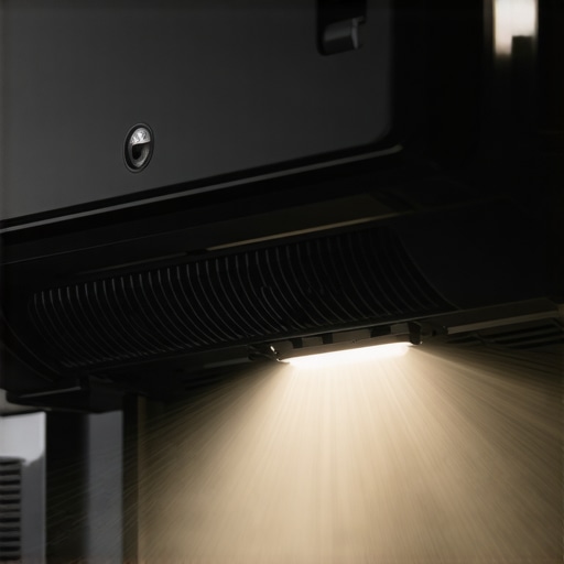 A technician cleaning dust from a projector's vent using compressed air to prevent overheating.