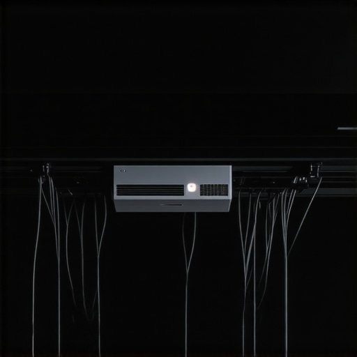 Neatly hidden projector cables running along a ceiling in a stylish home theater