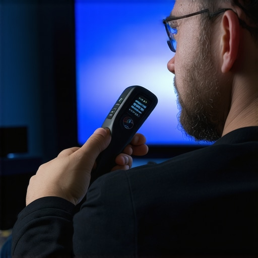 A technician measuring projector temperature with an infrared thermometer to ensure proper functioning.