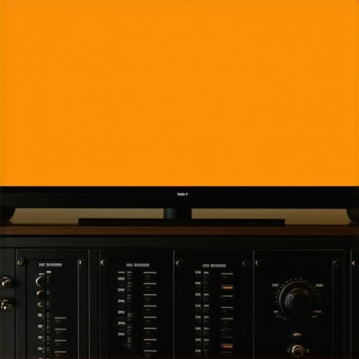 Technician calibrating a home theater's display and audio systems with specialized tools.
