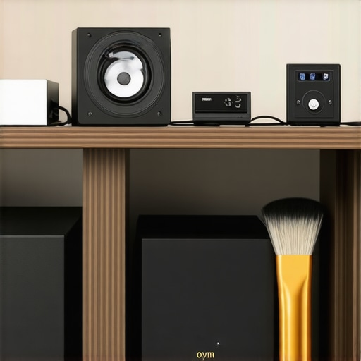 Tools and gadgets used for maintaining home theater equipment, including calibration and cleaning tools.
