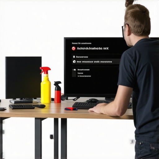 A technician cleaning and updating home theater equipment with various tools and devices