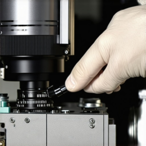 Technician maintaining projector, ensuring optimal performance