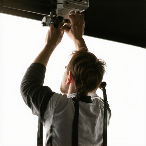 Person tightening tension straps on a flat home cinema projection screen