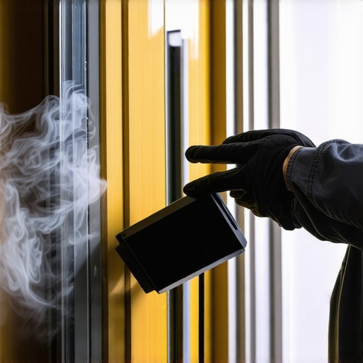 Person spray-coating a metal projector mount with rust inhibitor in a home theater setting