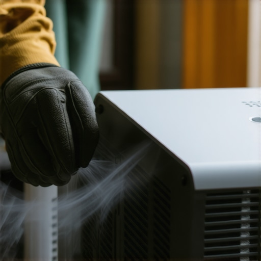 Person blowing compressed air into a projector's air filter to remove dust in a home cinema room.