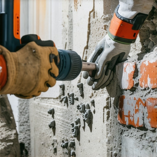 Person drilling into brick wall during soundbar installation