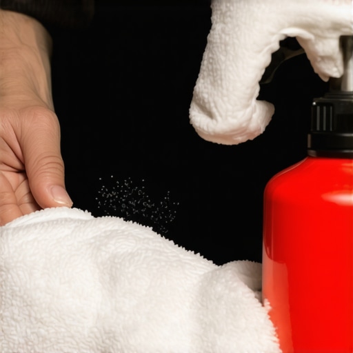 Person cleaning home theater components with microfiber cloth and compressed air.