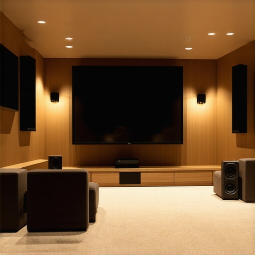 A professional setup demonstrating speaker placement and acoustic treatments in a home theater