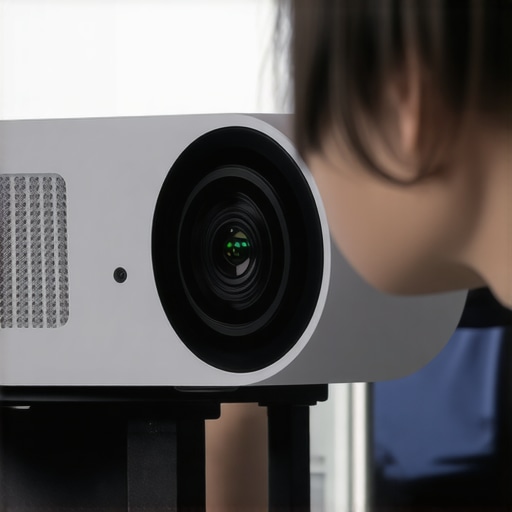 A person smoothly rotating the focus ring on a projector lens during setup