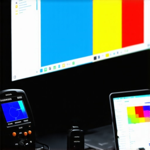 Professional calibration device measuring projector color output in a home theater