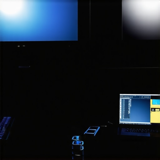 Calibration tools being used to adjust projector and screen settings for optimal performance.
