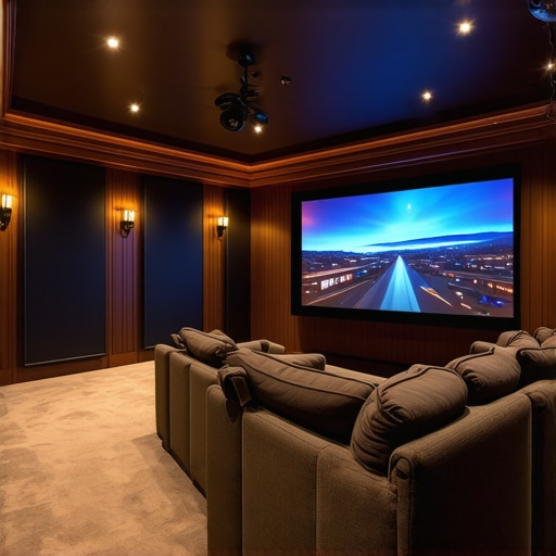 A well-designed home cinema room with proper seating, acoustic treatments, and projection screen