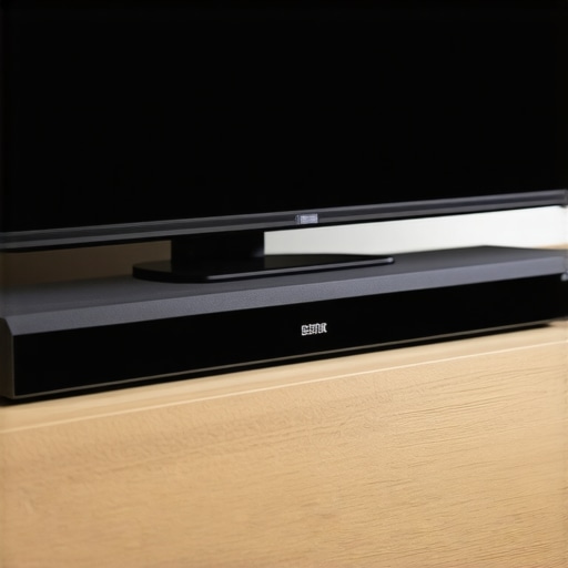 A sleek soundbar connected to a television, with on-screen settings displayed.