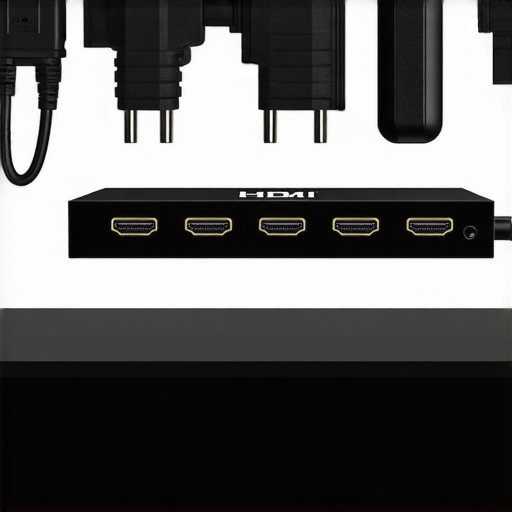 Clean and organized HDMI switch setup with shielded cables in a modern home theater