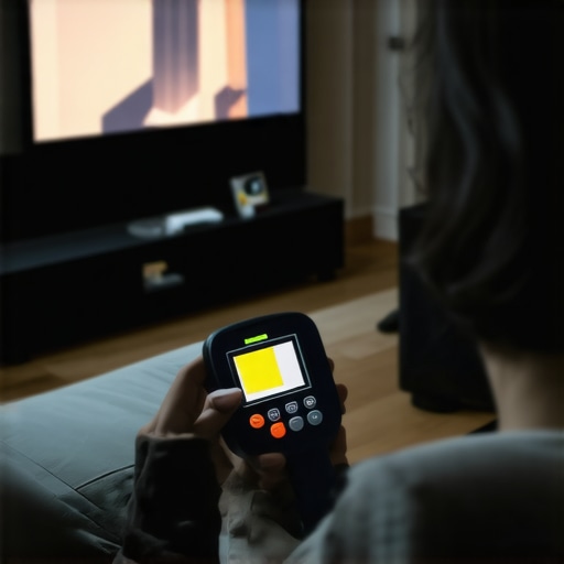 Person using a colorimeter to calibrate a home projector