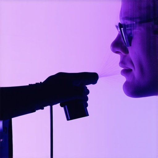 Technician calibrating a projector with a colorimeter in a dark theater setting.