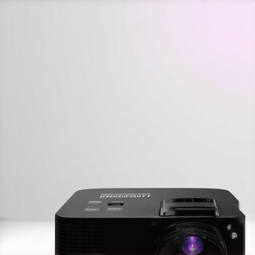 Close-up of a projector being aligned with a projection screen for optimal image quality.