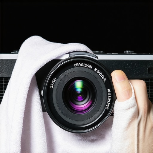 Person cleaning a projector lens with a microfiber cloth to maintain clarity