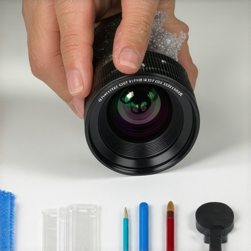 Person gently wiping a projector lens with a microfiber cloth using precise techniques.