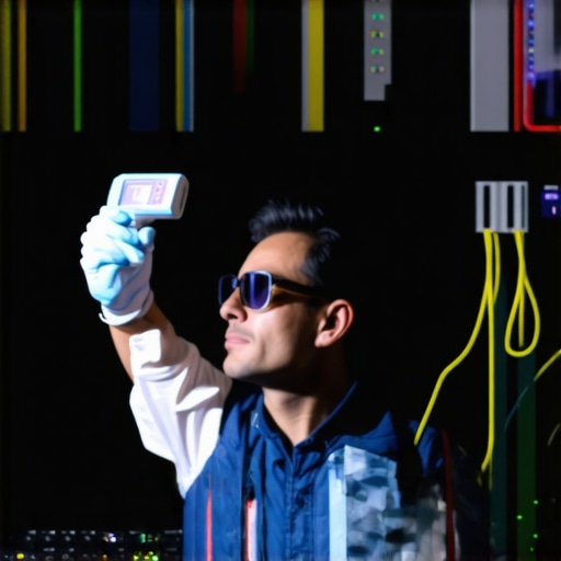 Technician checking the temperature of home theater projector with infrared thermometer