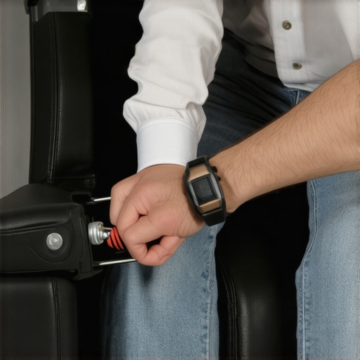 A person using a wrench to tighten bolts on a home theater recliner