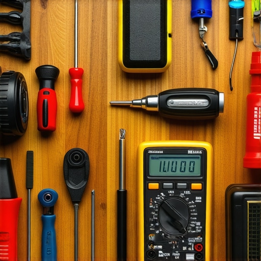 Home theater maintenance tools laid out on a workbench for system upkeep.